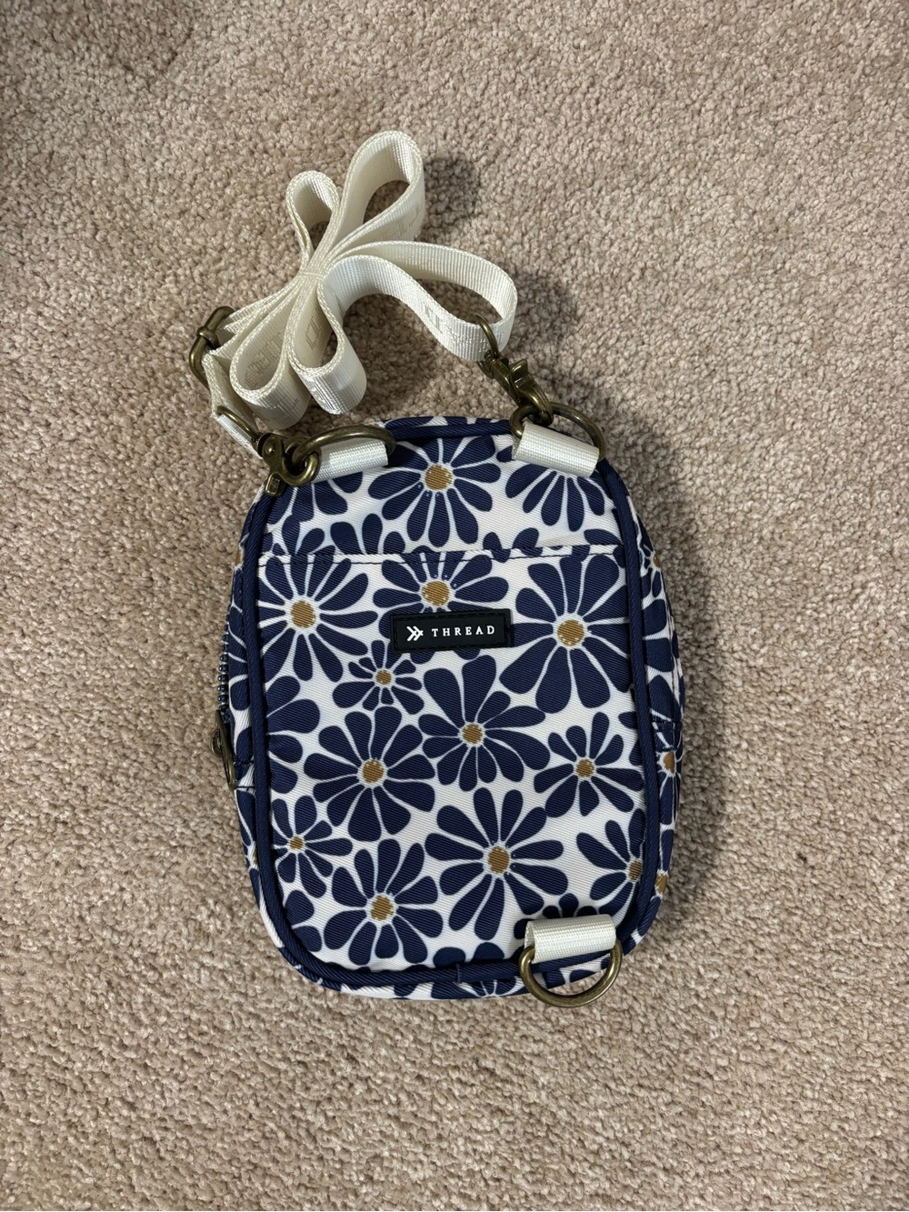 Thread Navy Daisy Crossbody Bag with White Strap